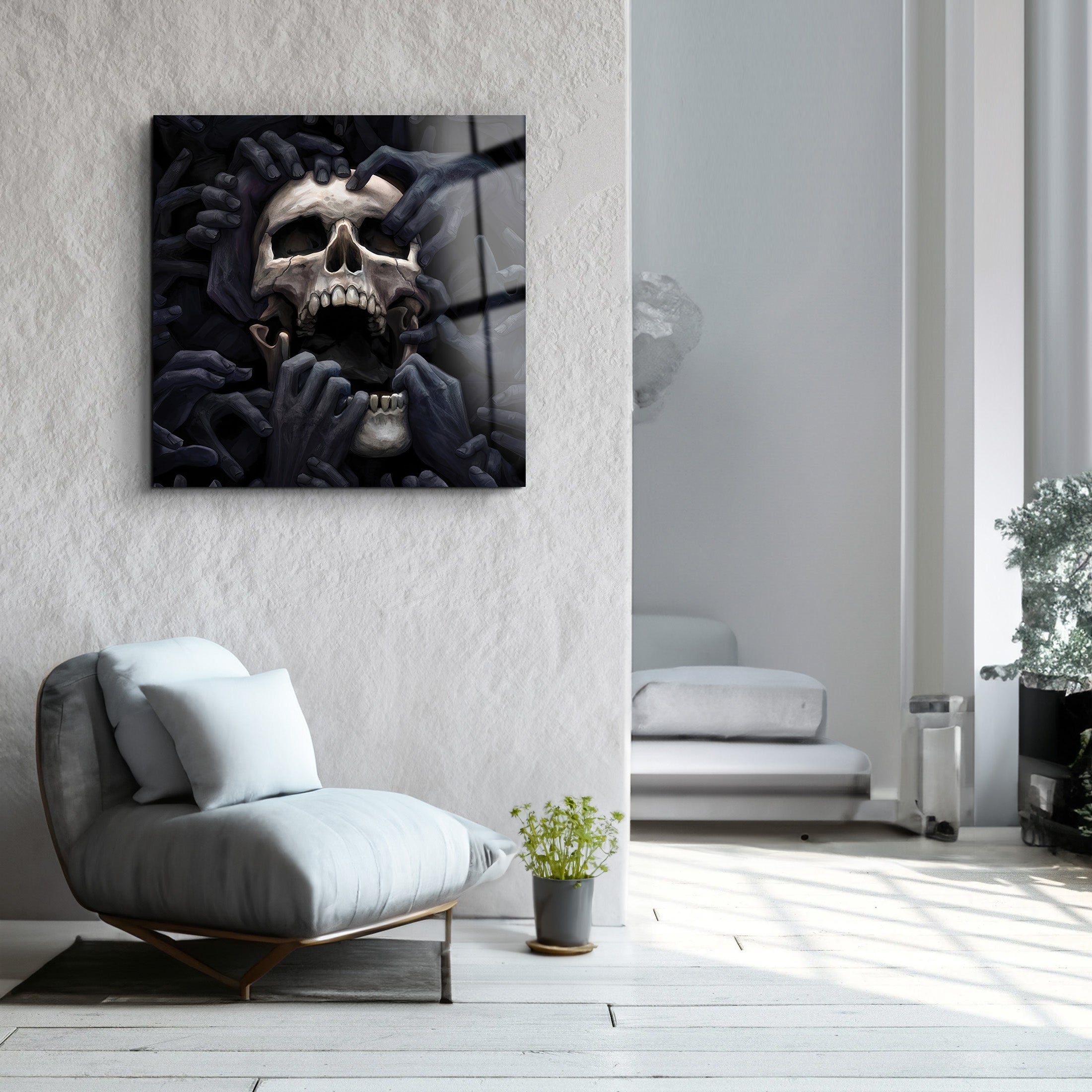 Hands  Skull | Glass Wall Art