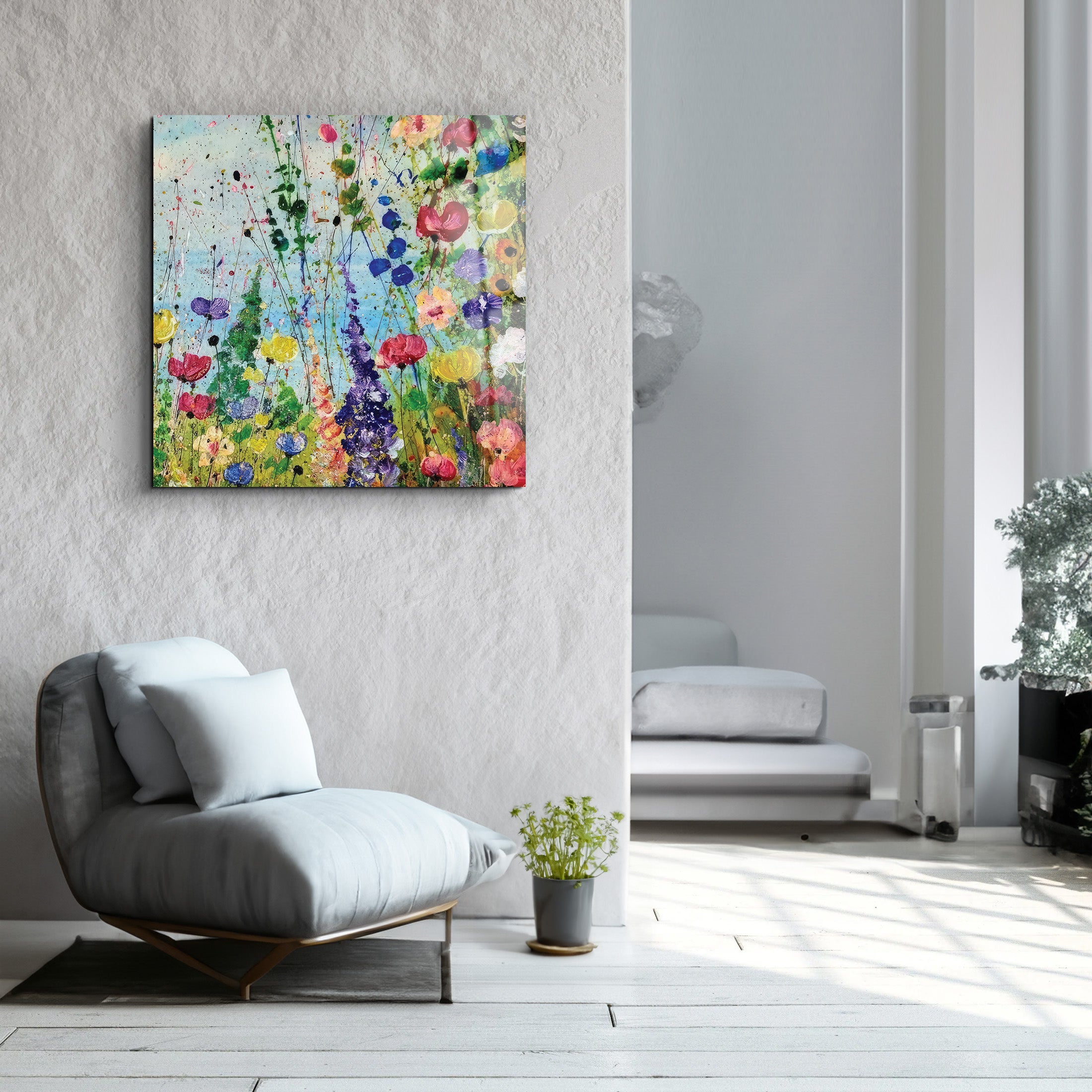 Colorful Painting Flowers | Glass Wall Art