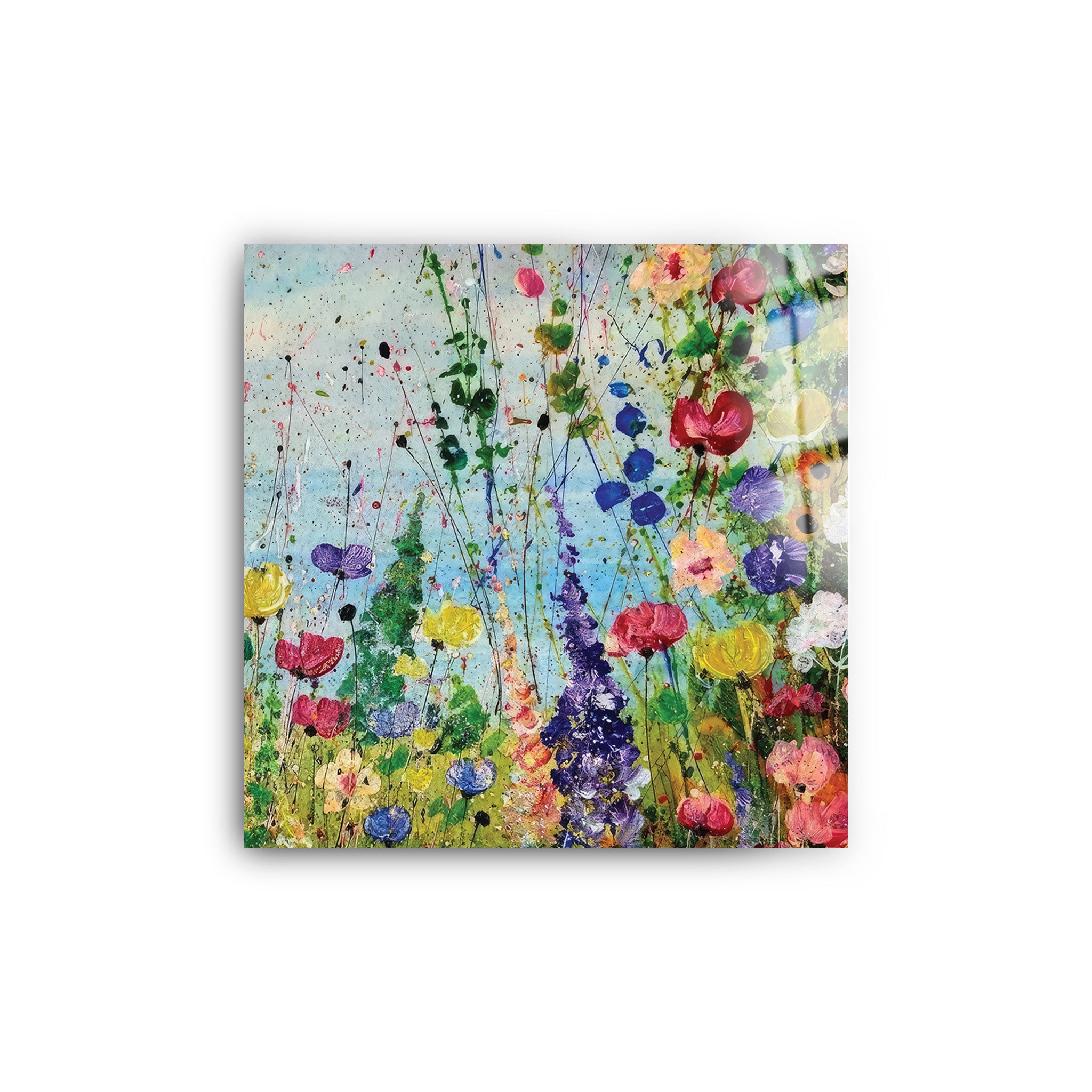 Colorful Painting Flowers | Glass Wall Art