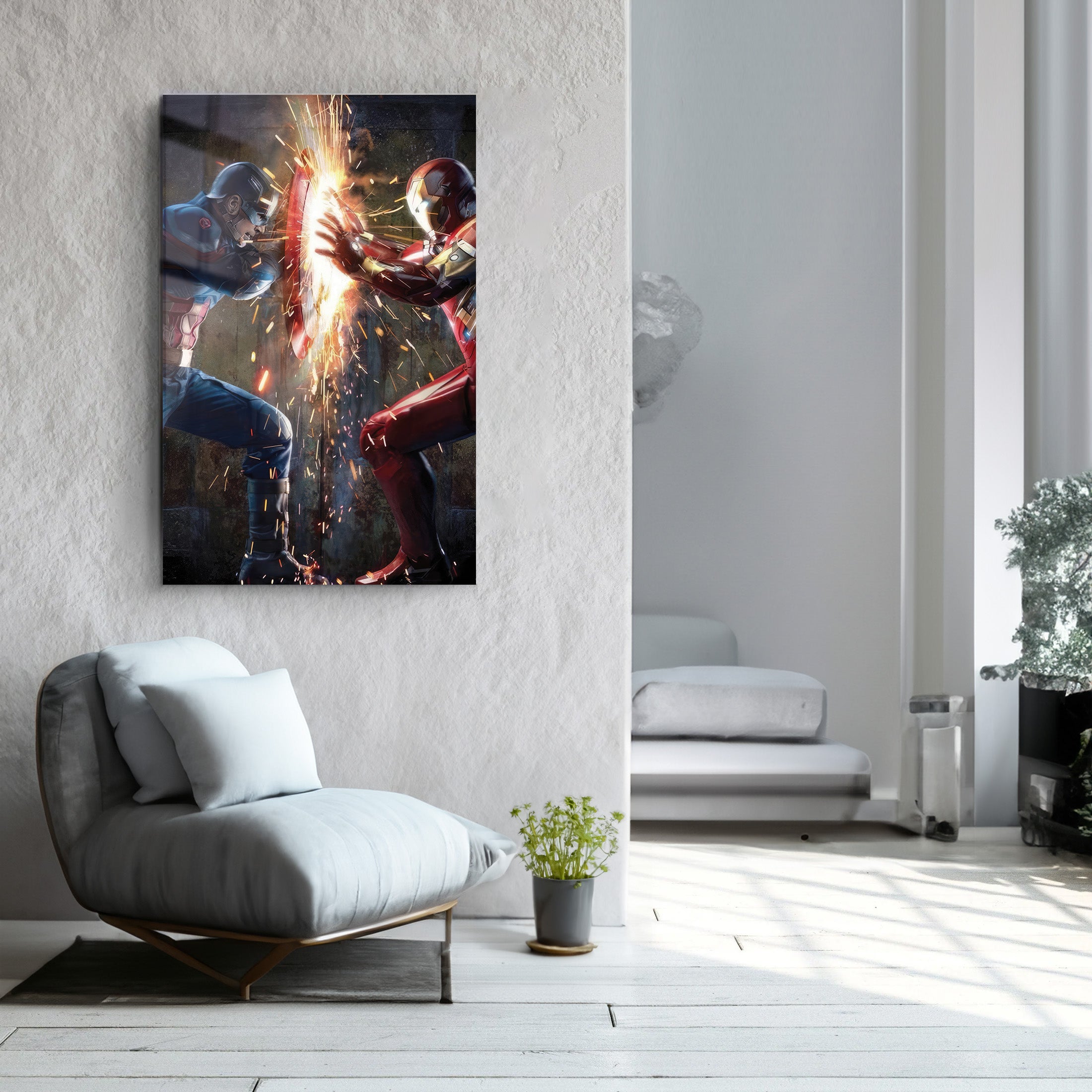 Captain vs Iron | Glass Wall Art