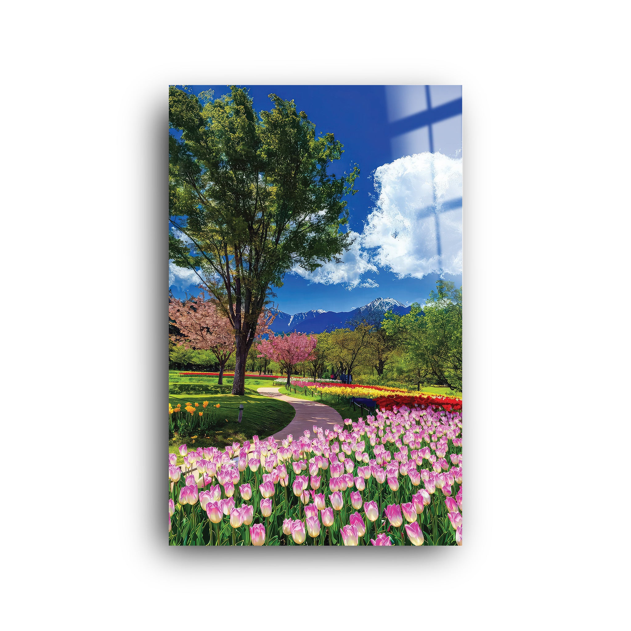 Tulip Garden View | Glass Wall Art