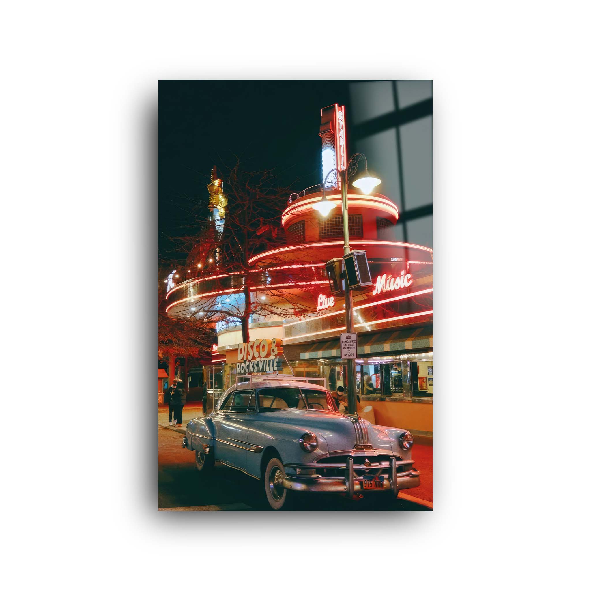 Classic Car in City | Glass Wall Art