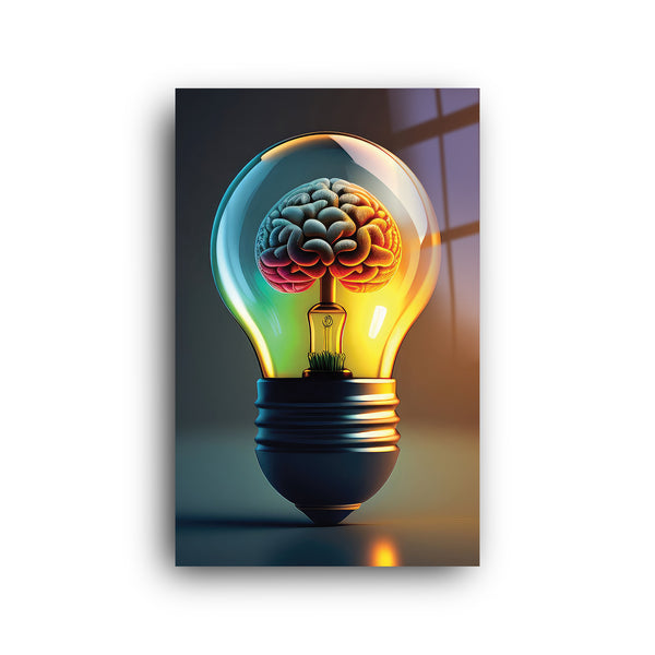 Brain LightBulb | Glass Wall Art