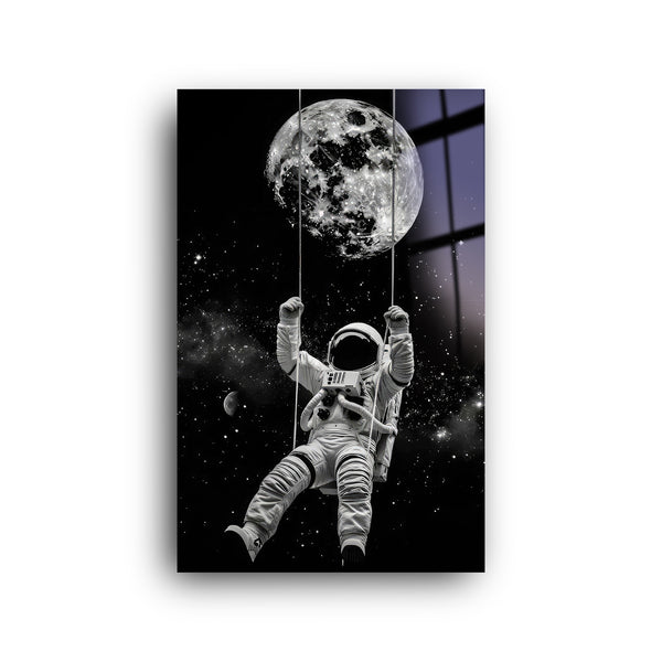 Astronaut Swinging in Space | Glass Wall Art