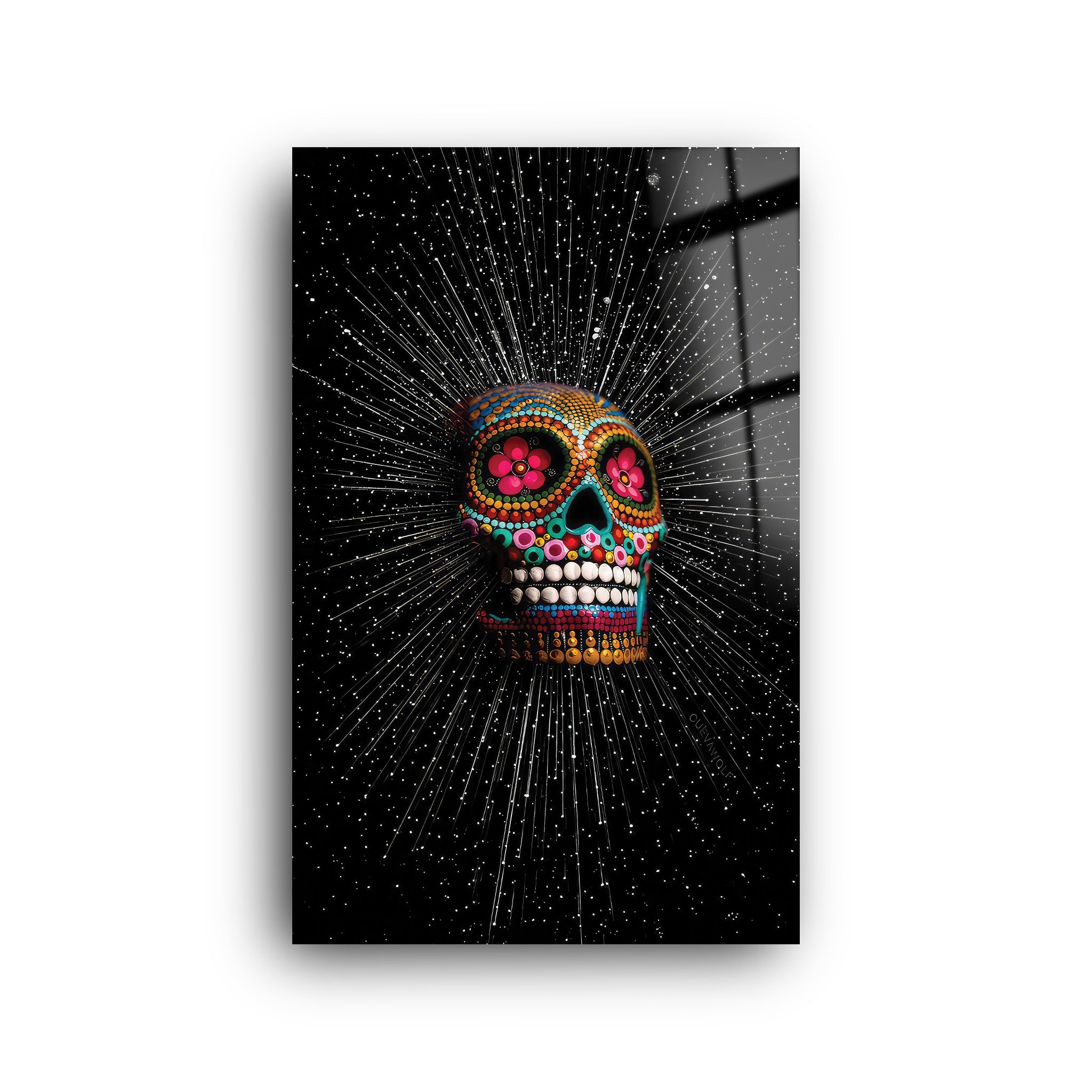 Rainbow Shine Skull | Glass Wall Art