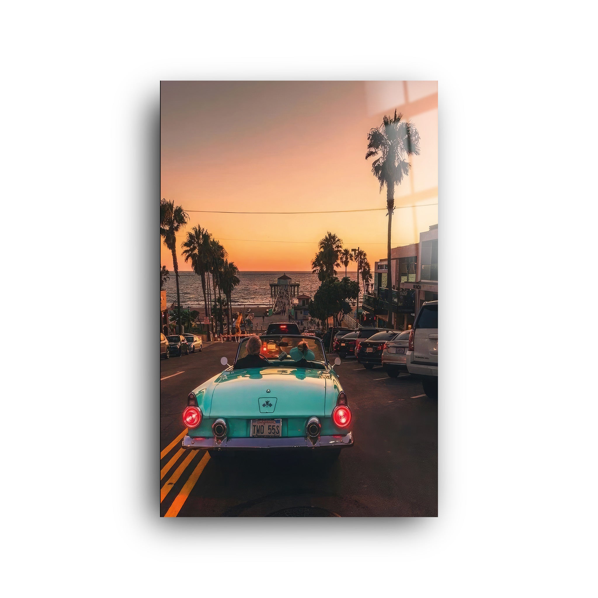 Car Sunset | Glass Wall Art