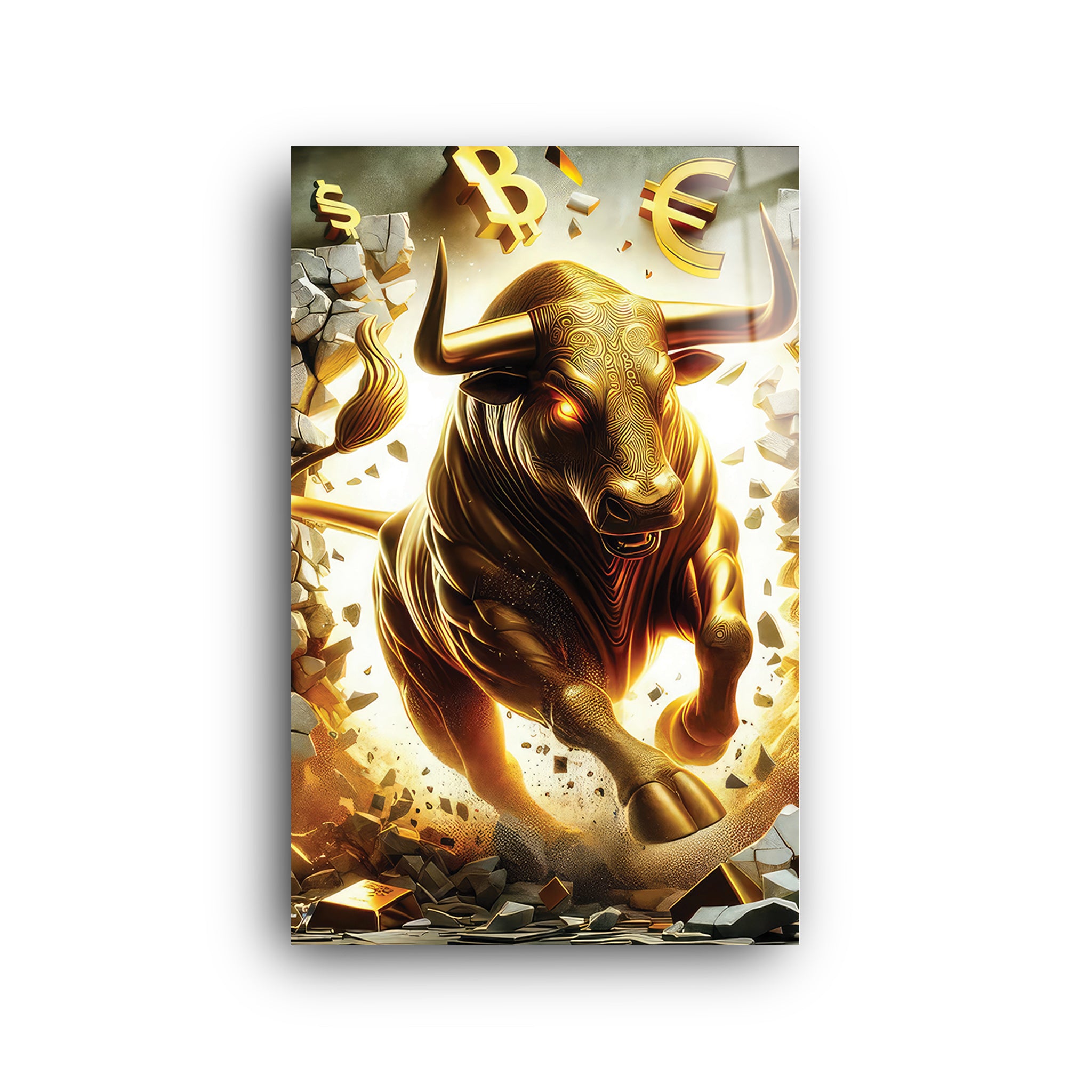 Golden Bull | Glass Wall Art