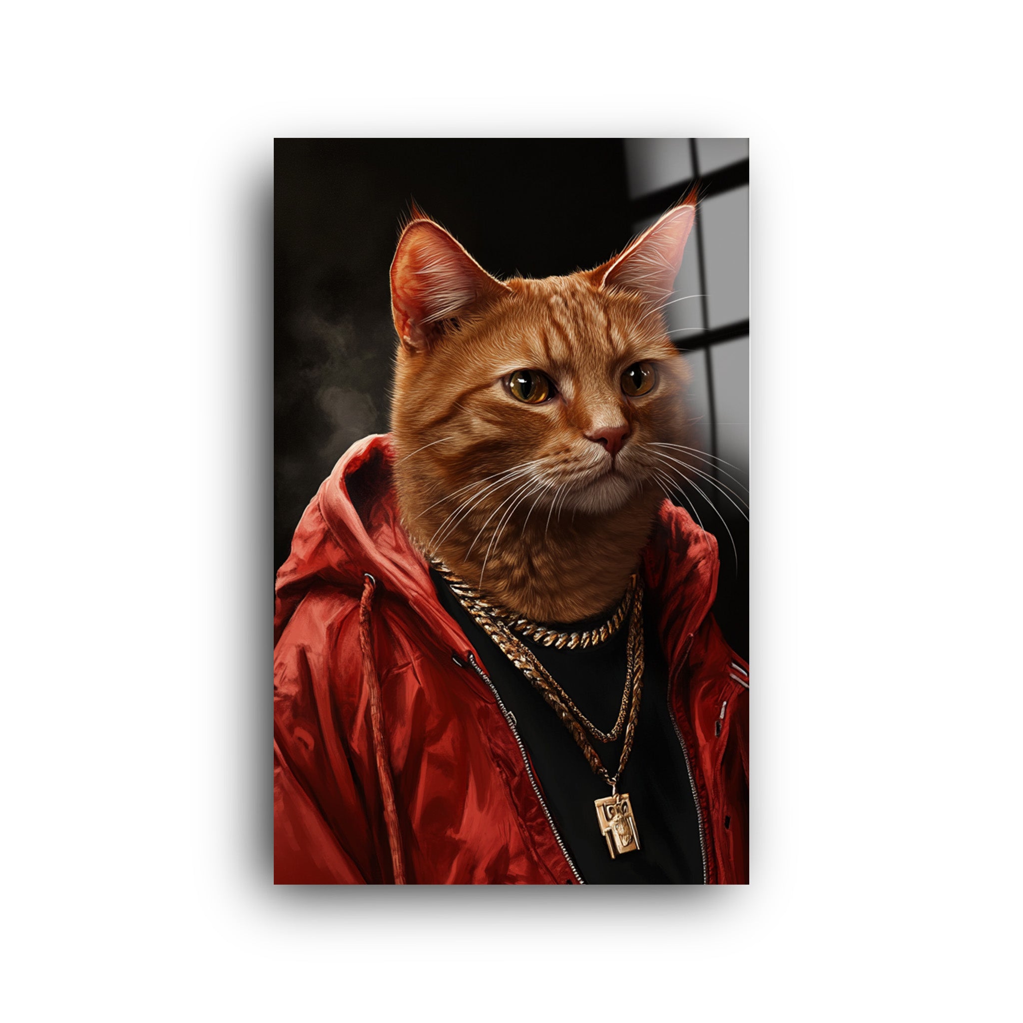 Rapper Cat | Glass Wall Art