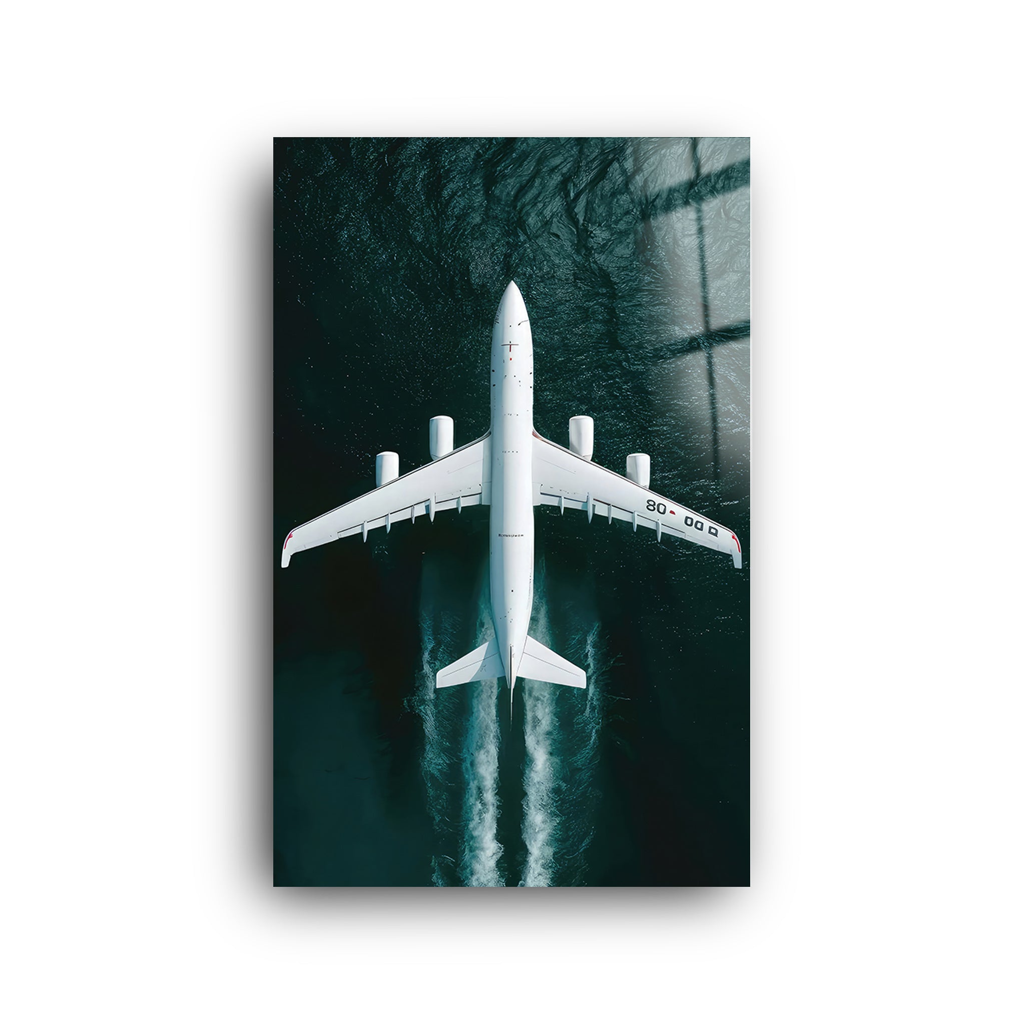 Plane on sea | Glass Wall Art