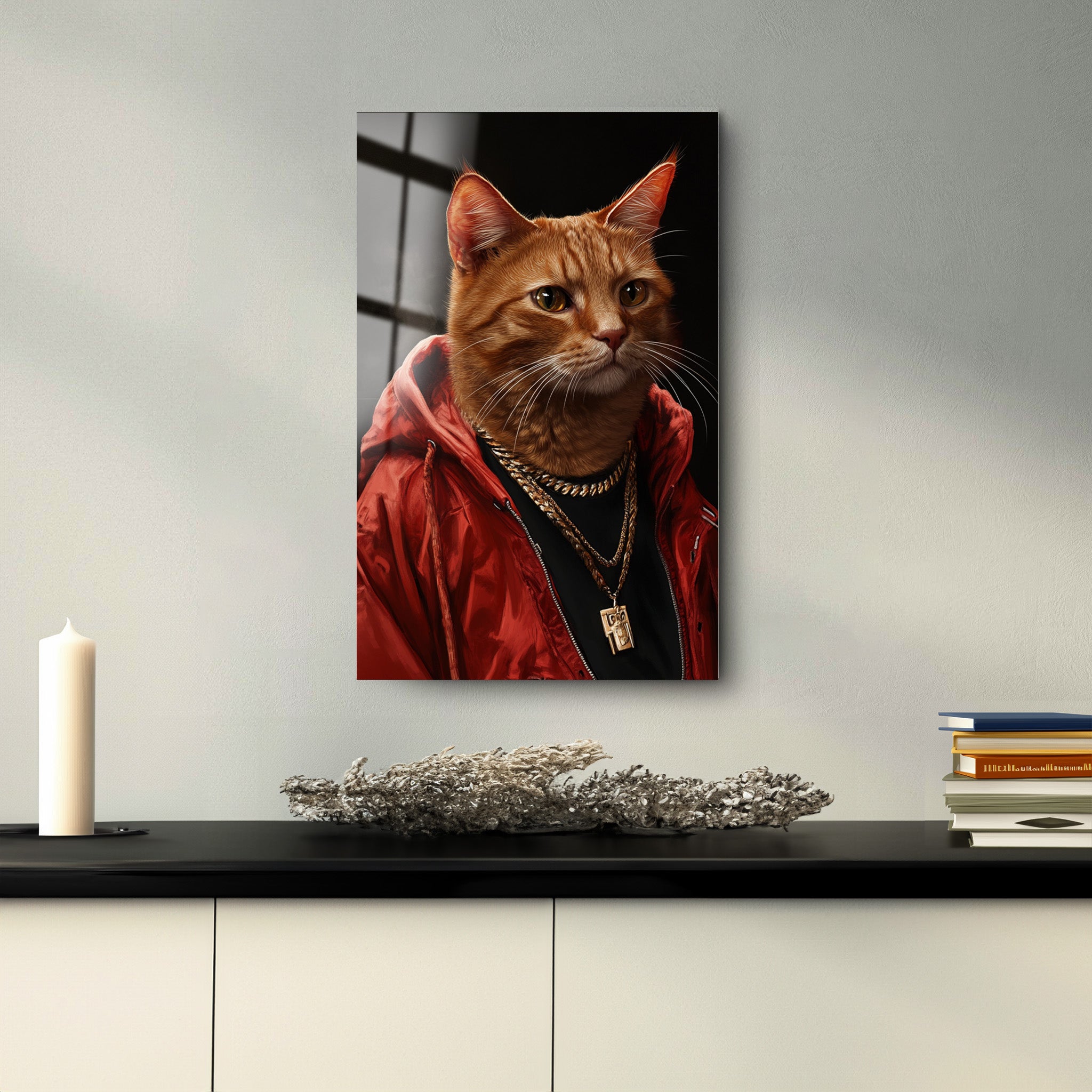 Rapper Cat | Glass Wall Art