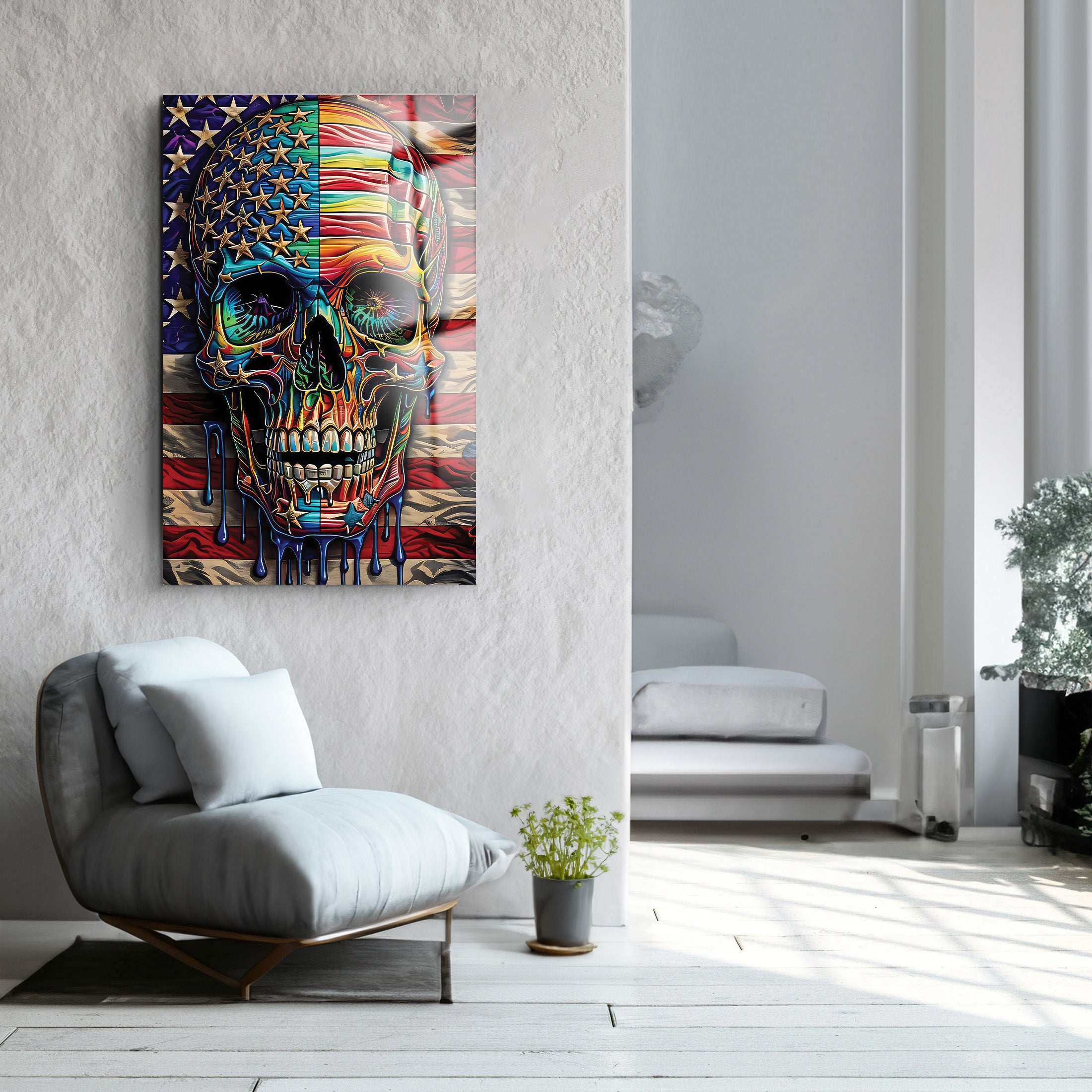 Skull USA Flag | Glass Wall Art