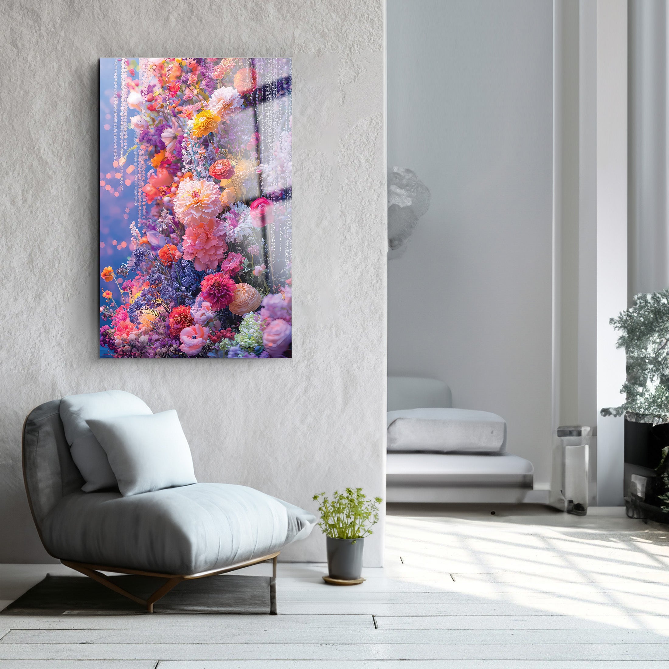 Flower Waterfall | Glass Wall Art