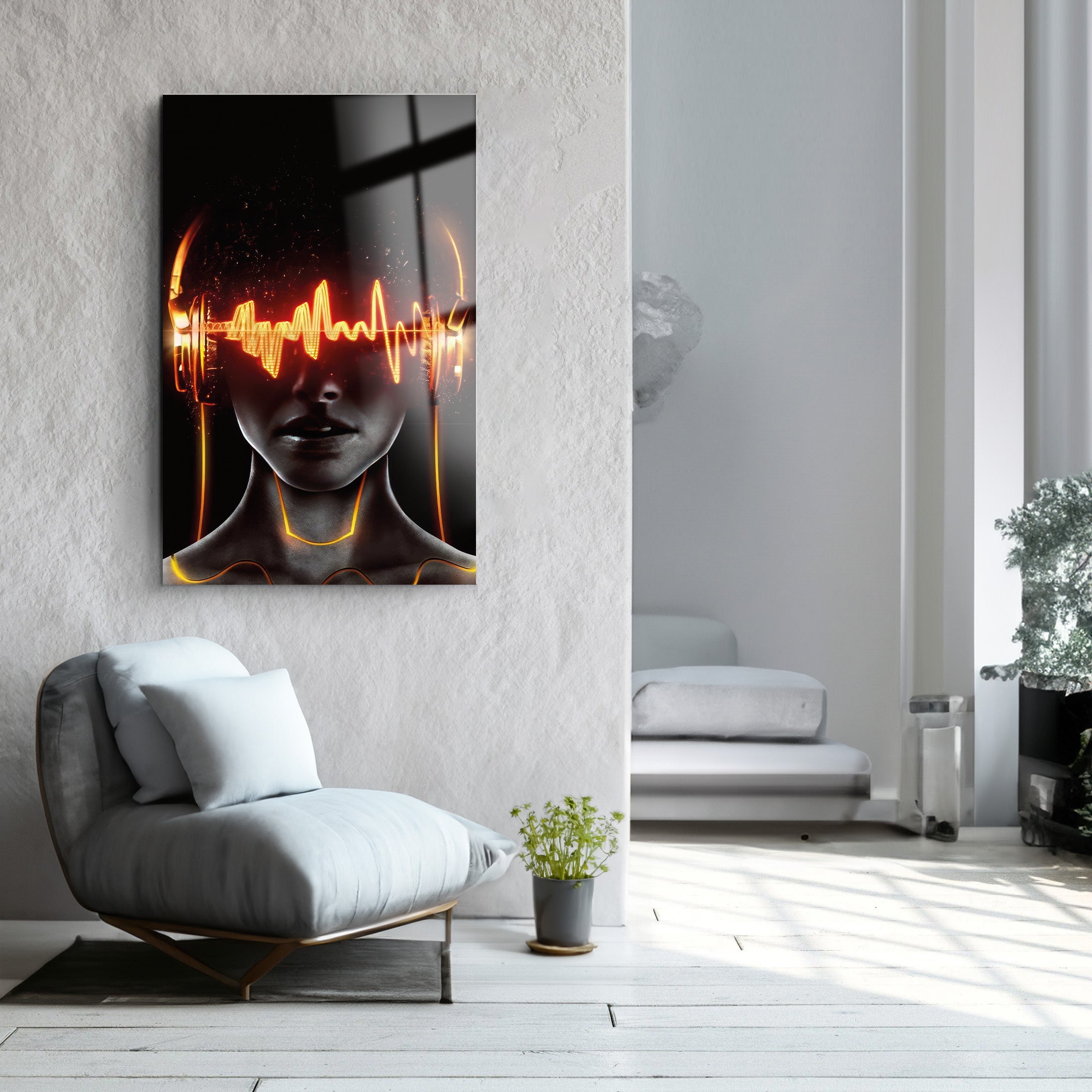 Head Set Woman | Glass Wall Art