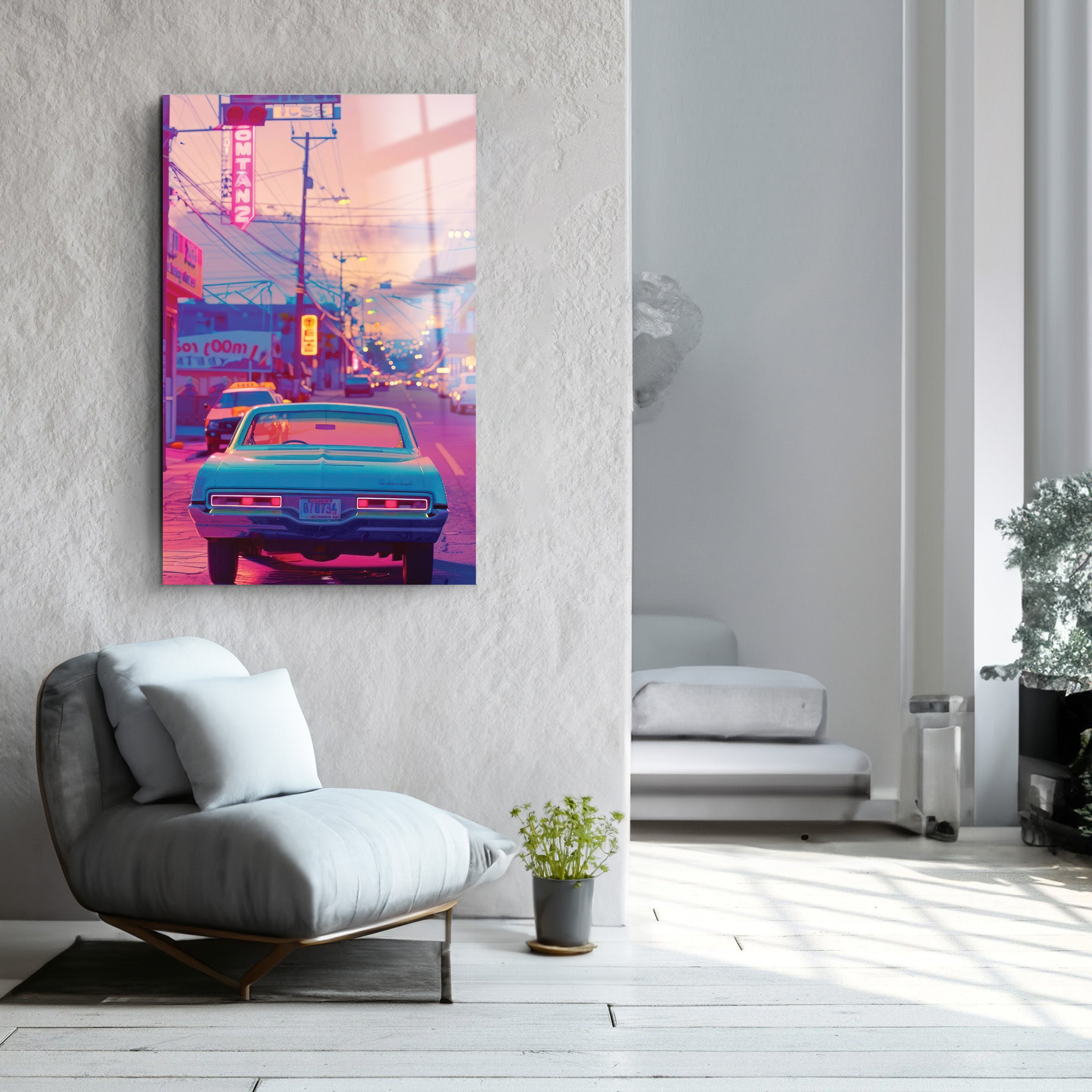 Sunser Car | Glass Wall Art