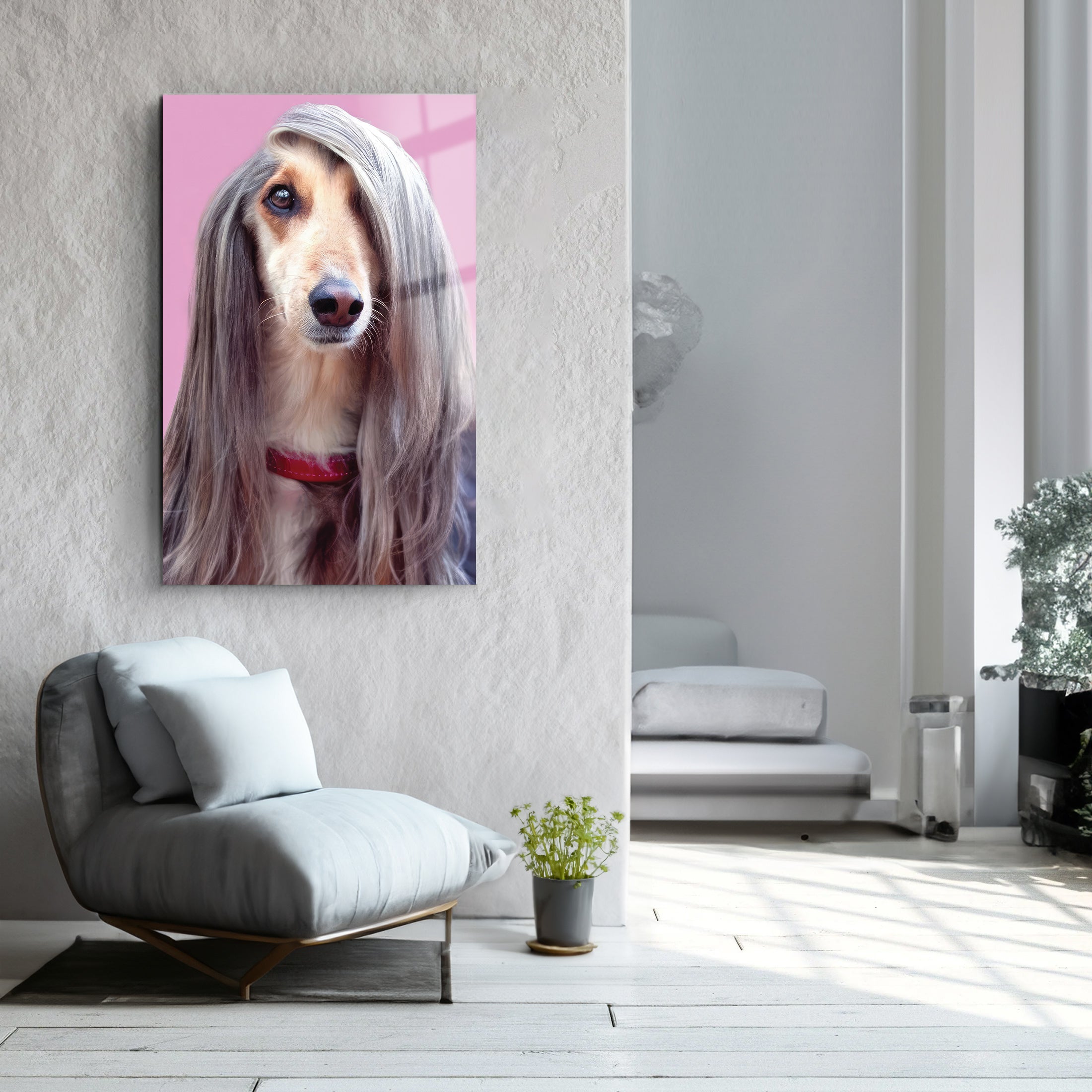 Pink Dog | Glass Wall Art