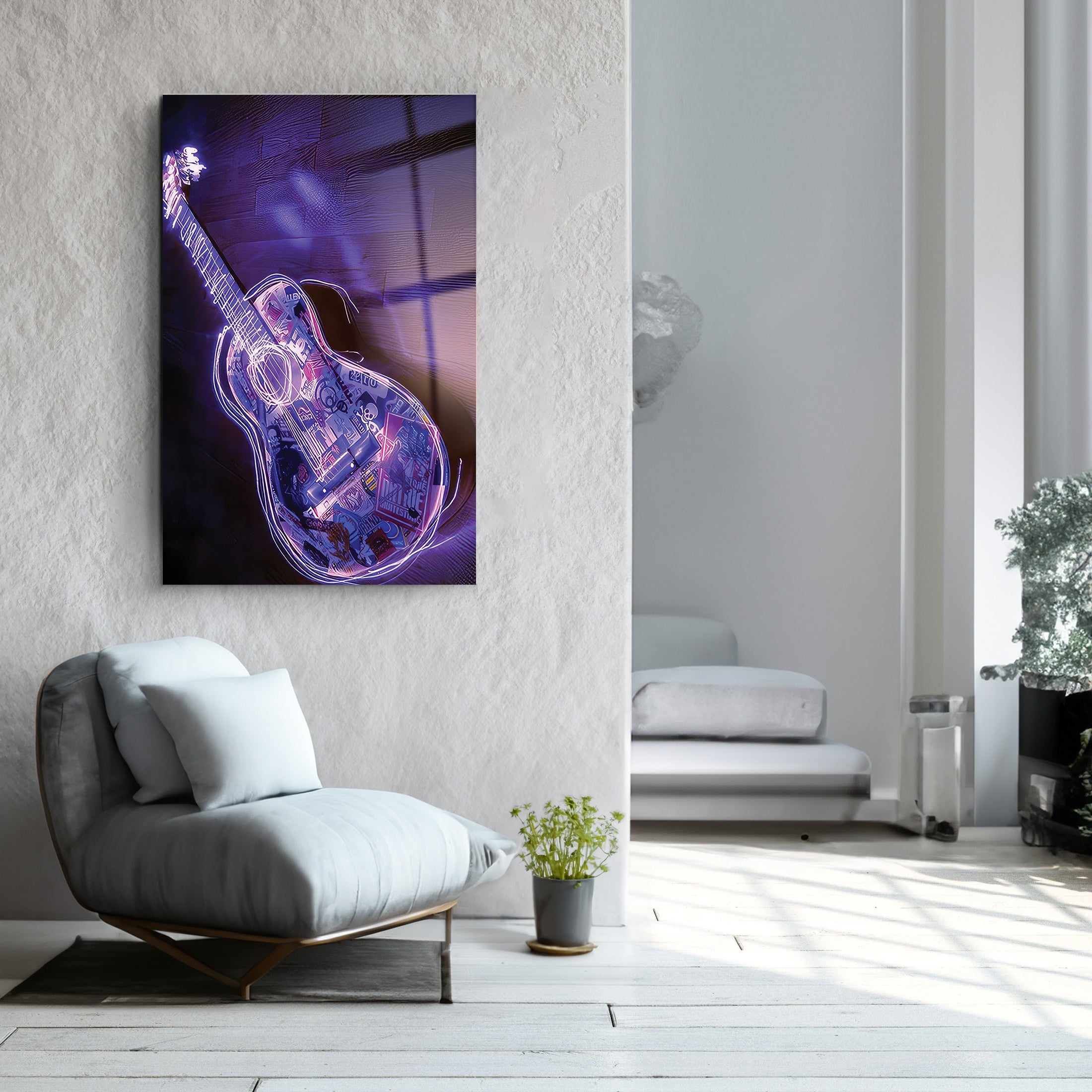 Purple Guitar | Glass Wall Art