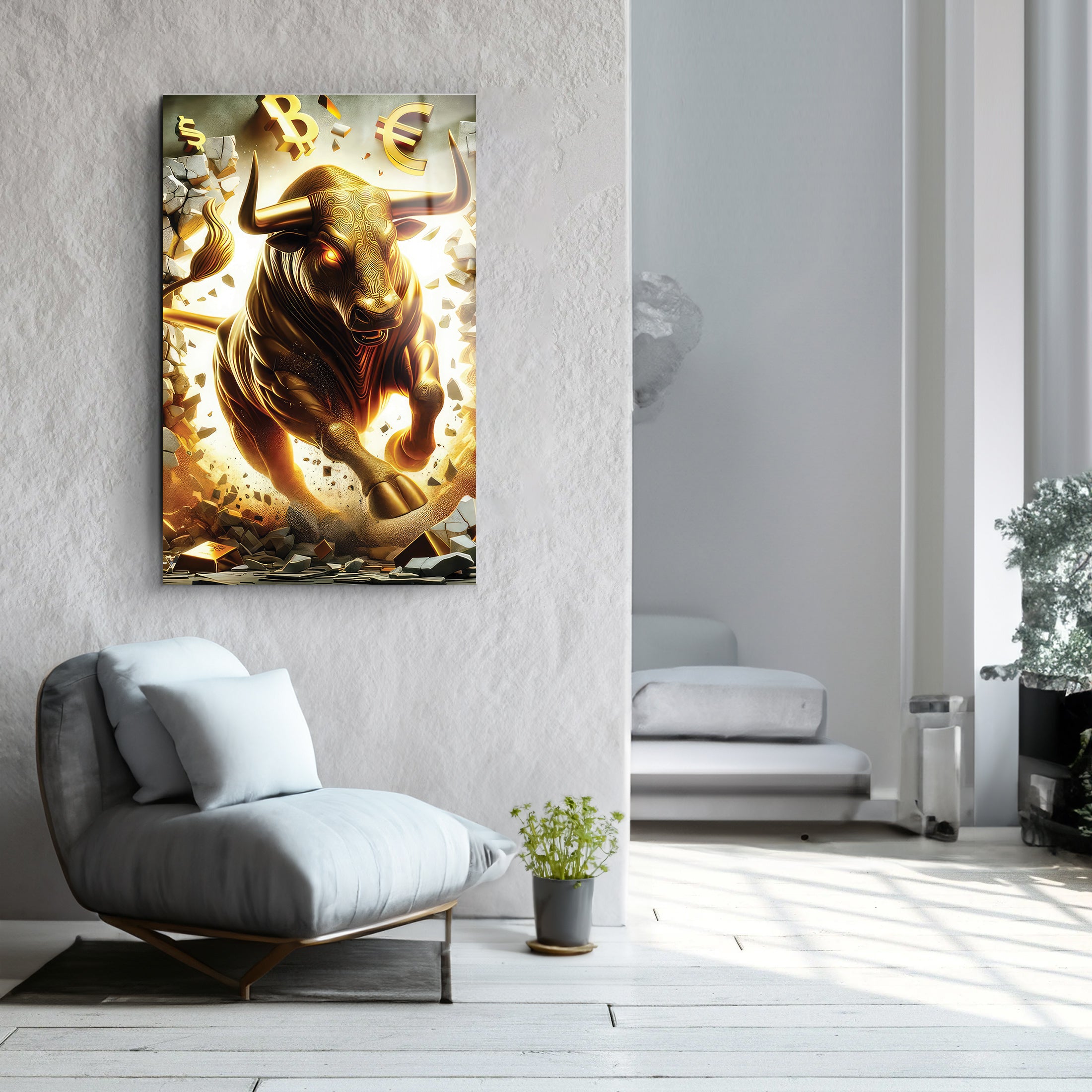 Golden Bull | Glass Wall Art