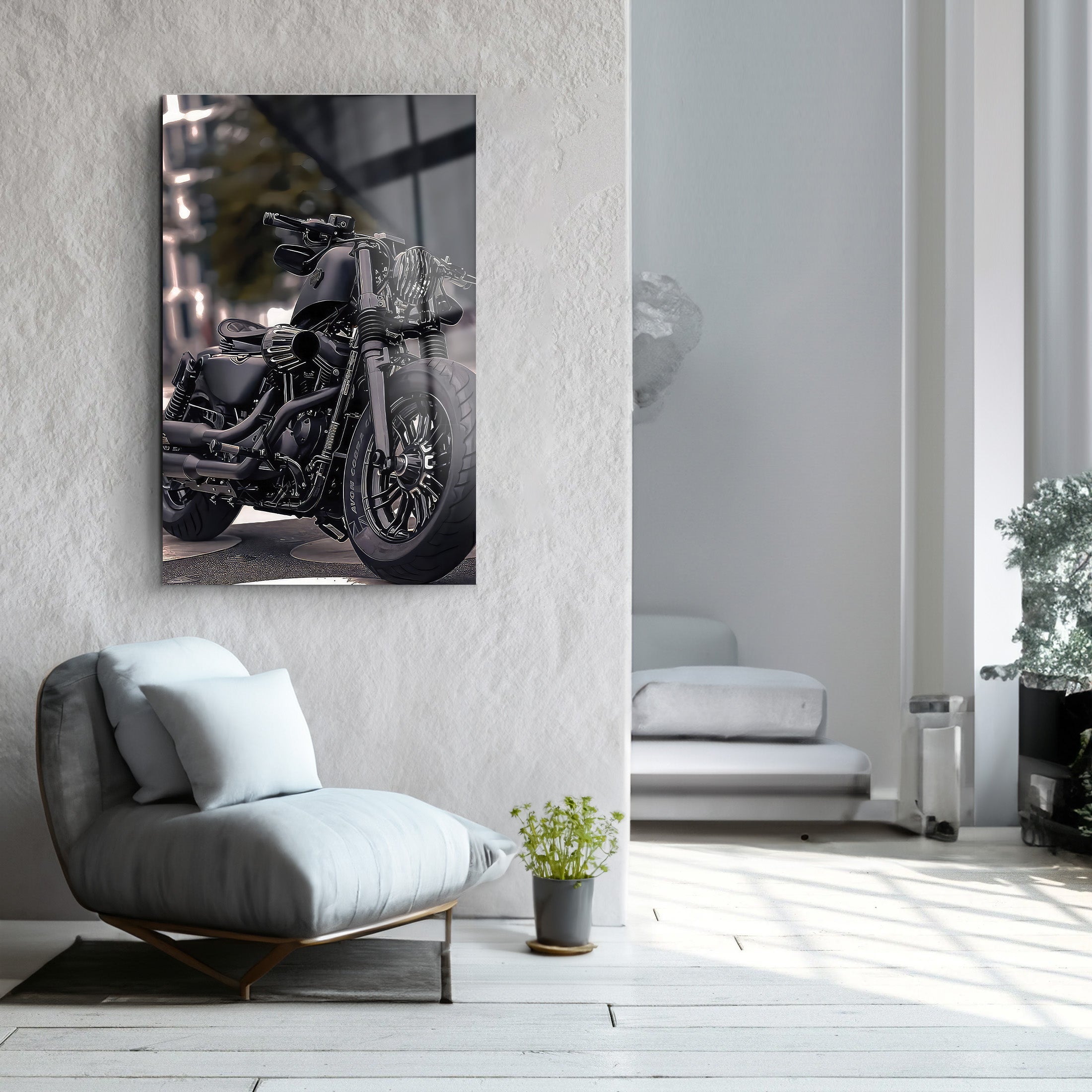 Harley Motorcycle | Glass Wall Art