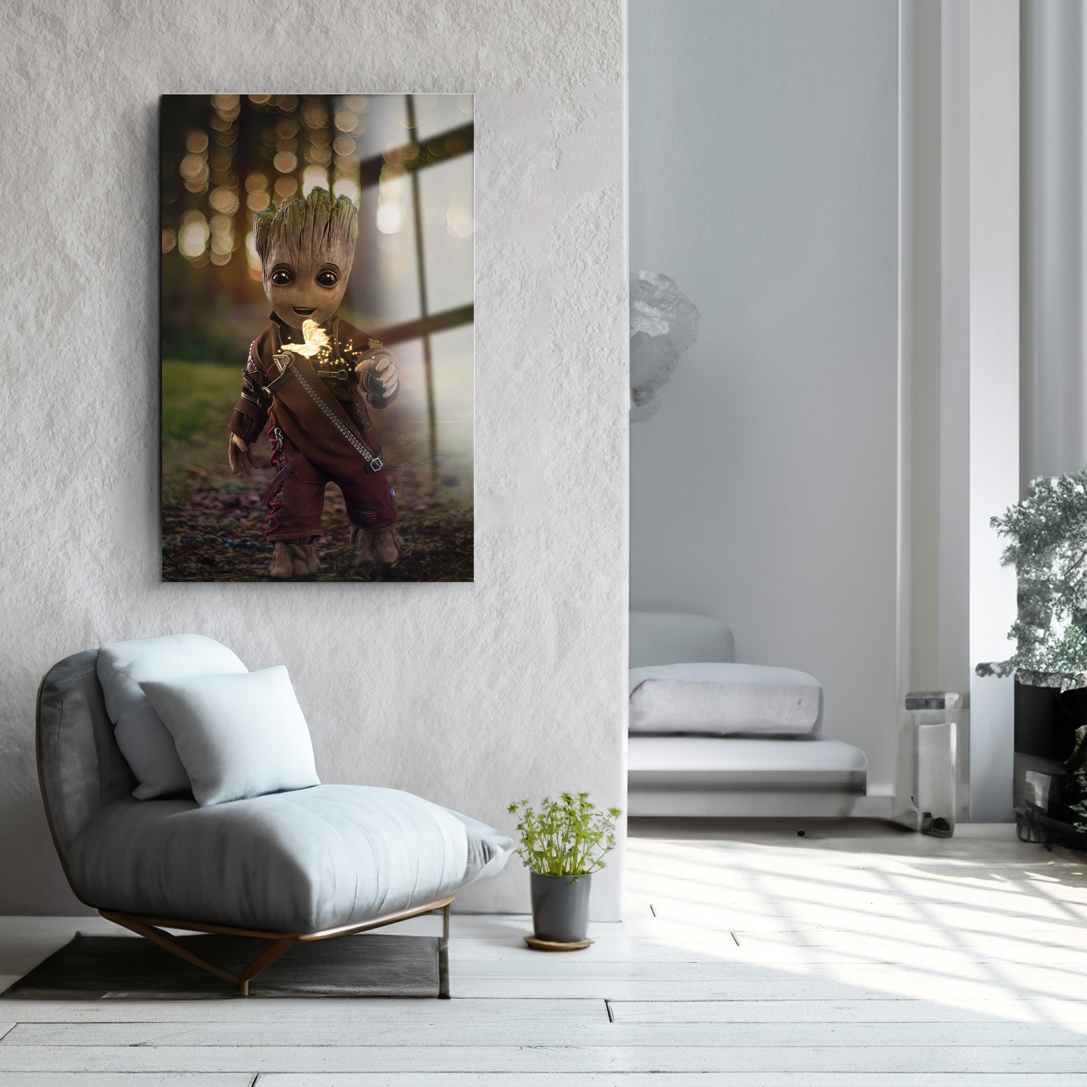 Groot and Butterfly | Glass Wall Art