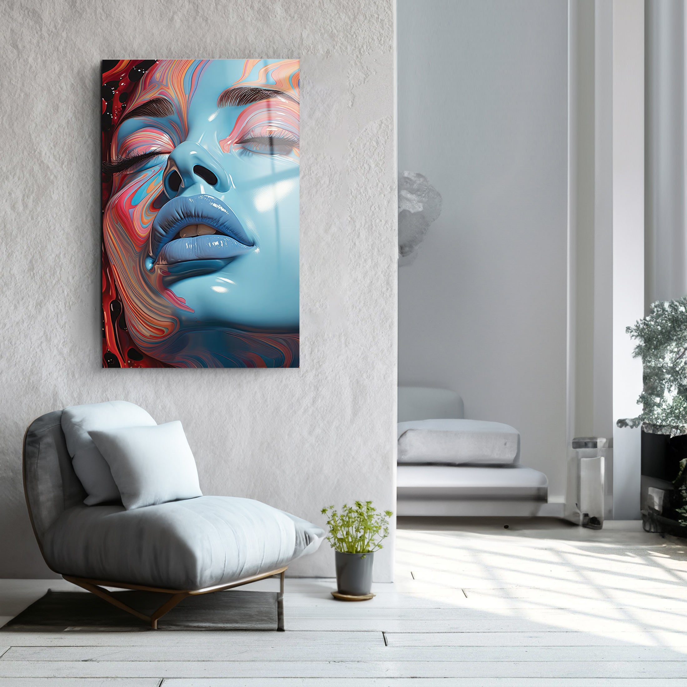 Blue Face | Glass Wall Art