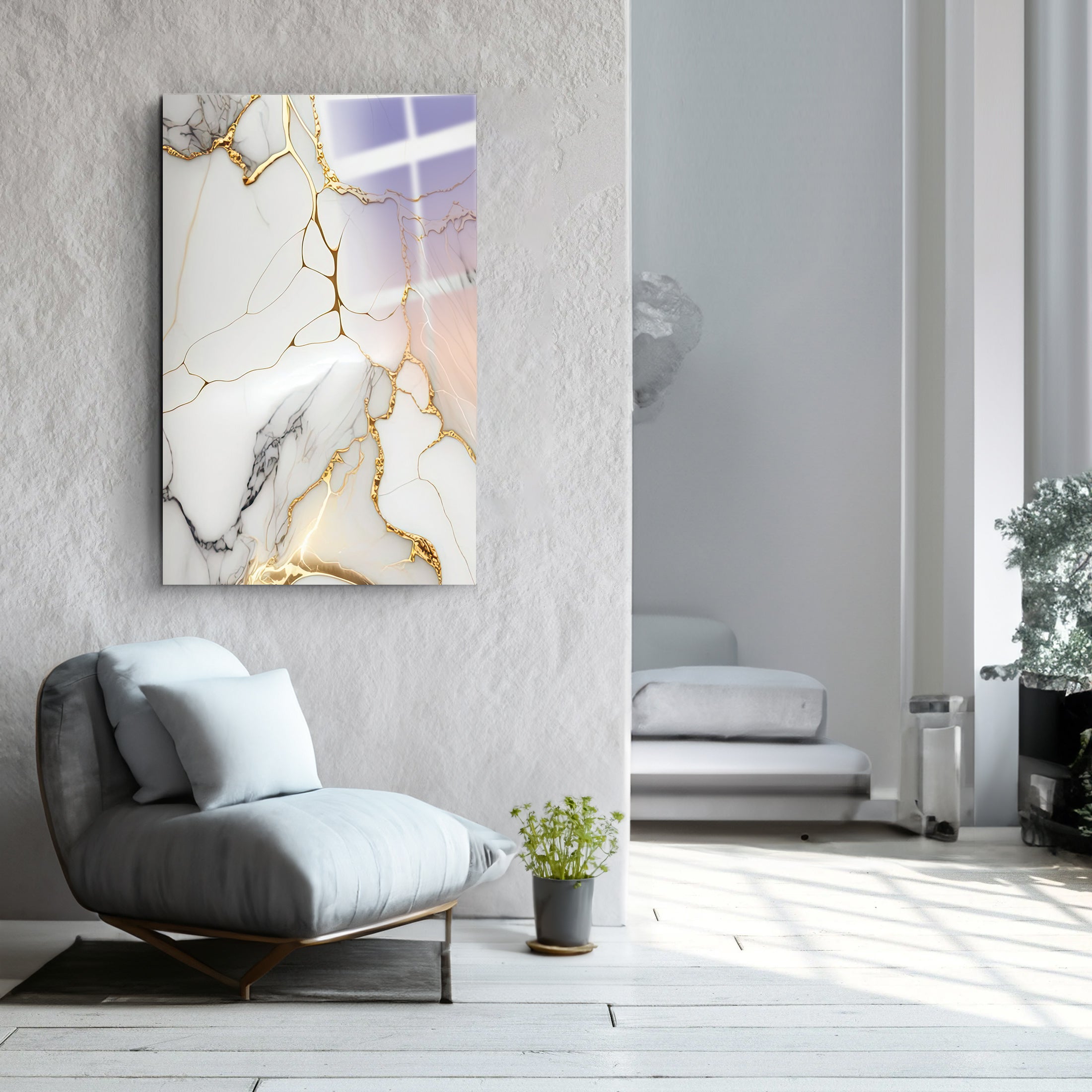 White & Gold | Glass Wall Art