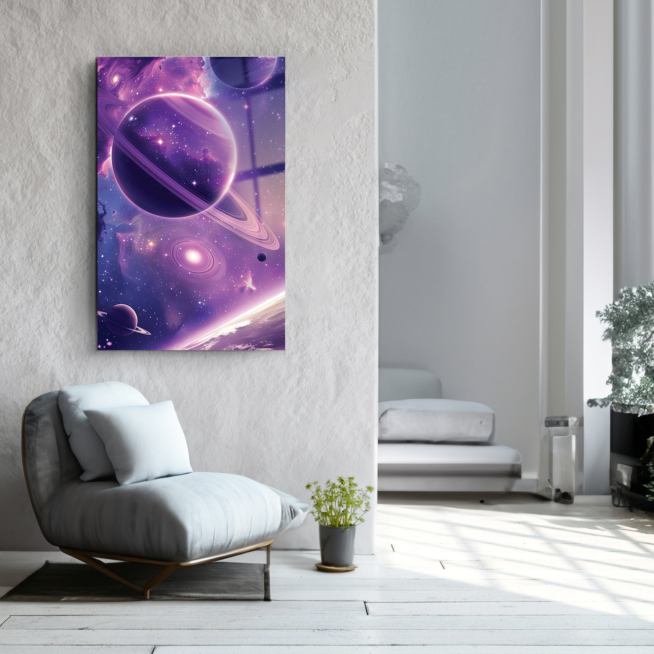 Purple Satürn | Glass Wall Art