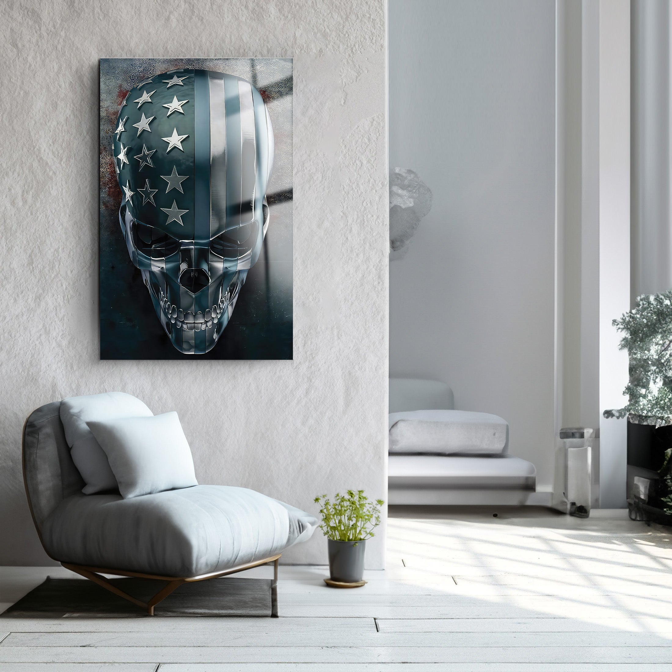 Sliver Skull USA Flag | Glass Wall Art