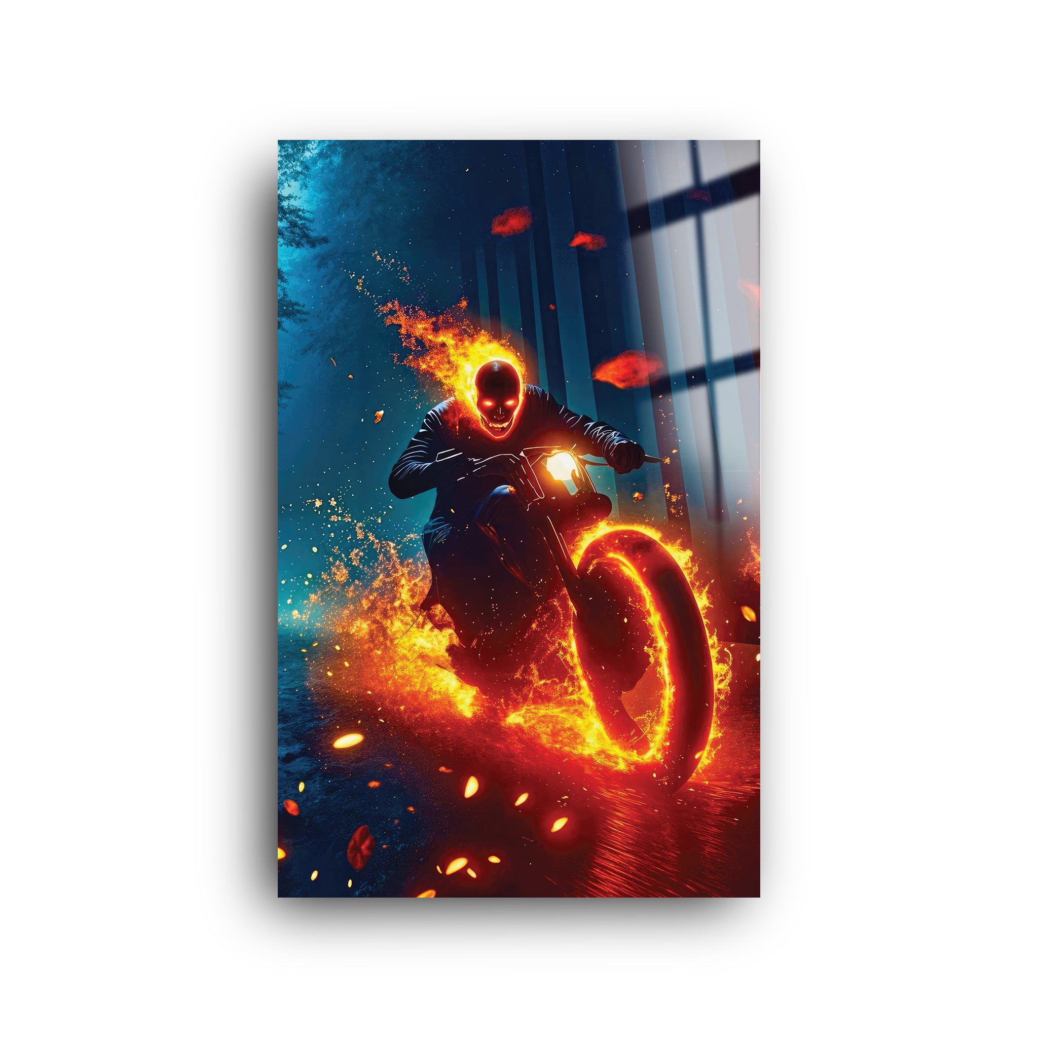 Flame Ghost Rider | Glass Wall Art