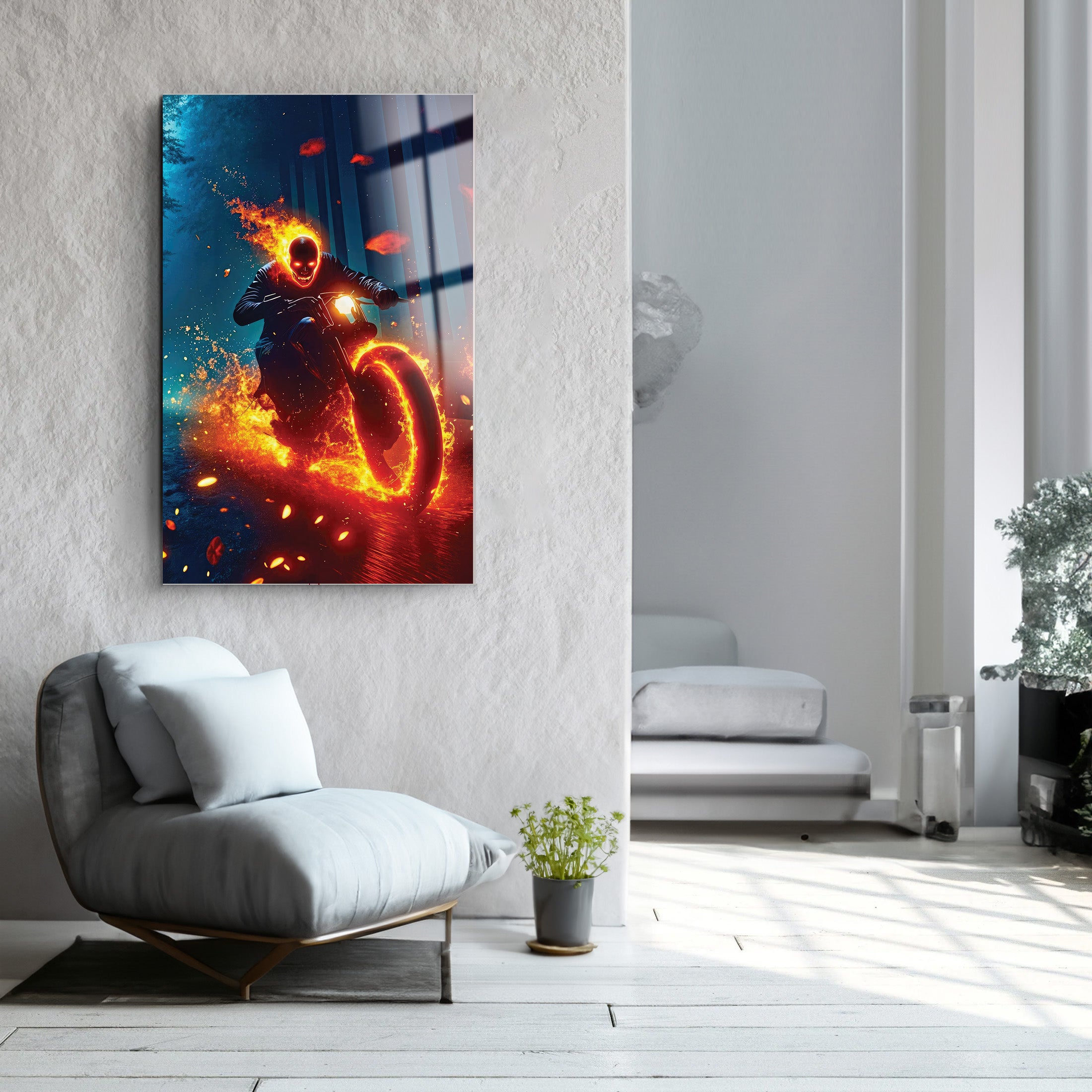 Flame Ghost Rider | Glass Wall Art