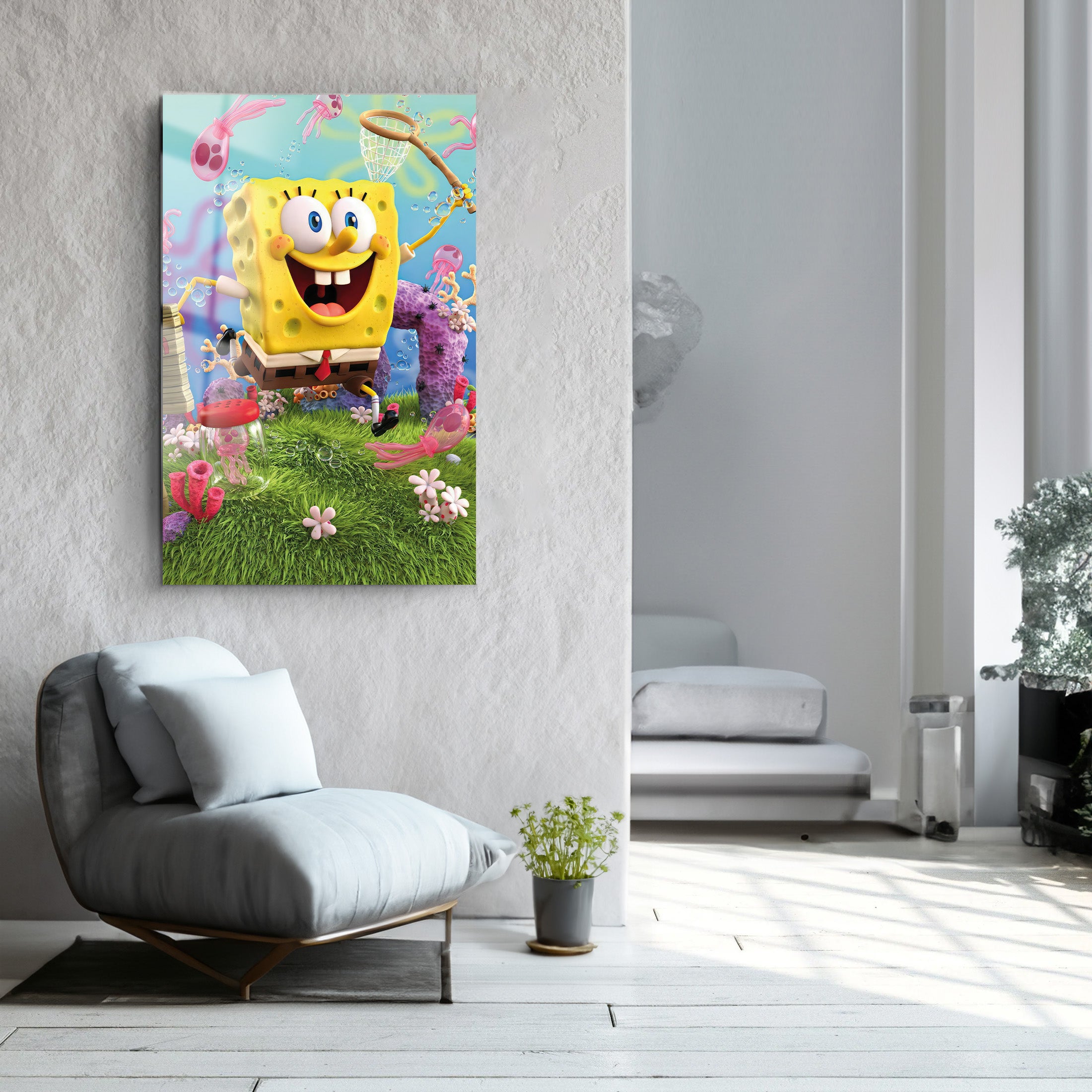 Funny Spongebob | Glass Wall Art